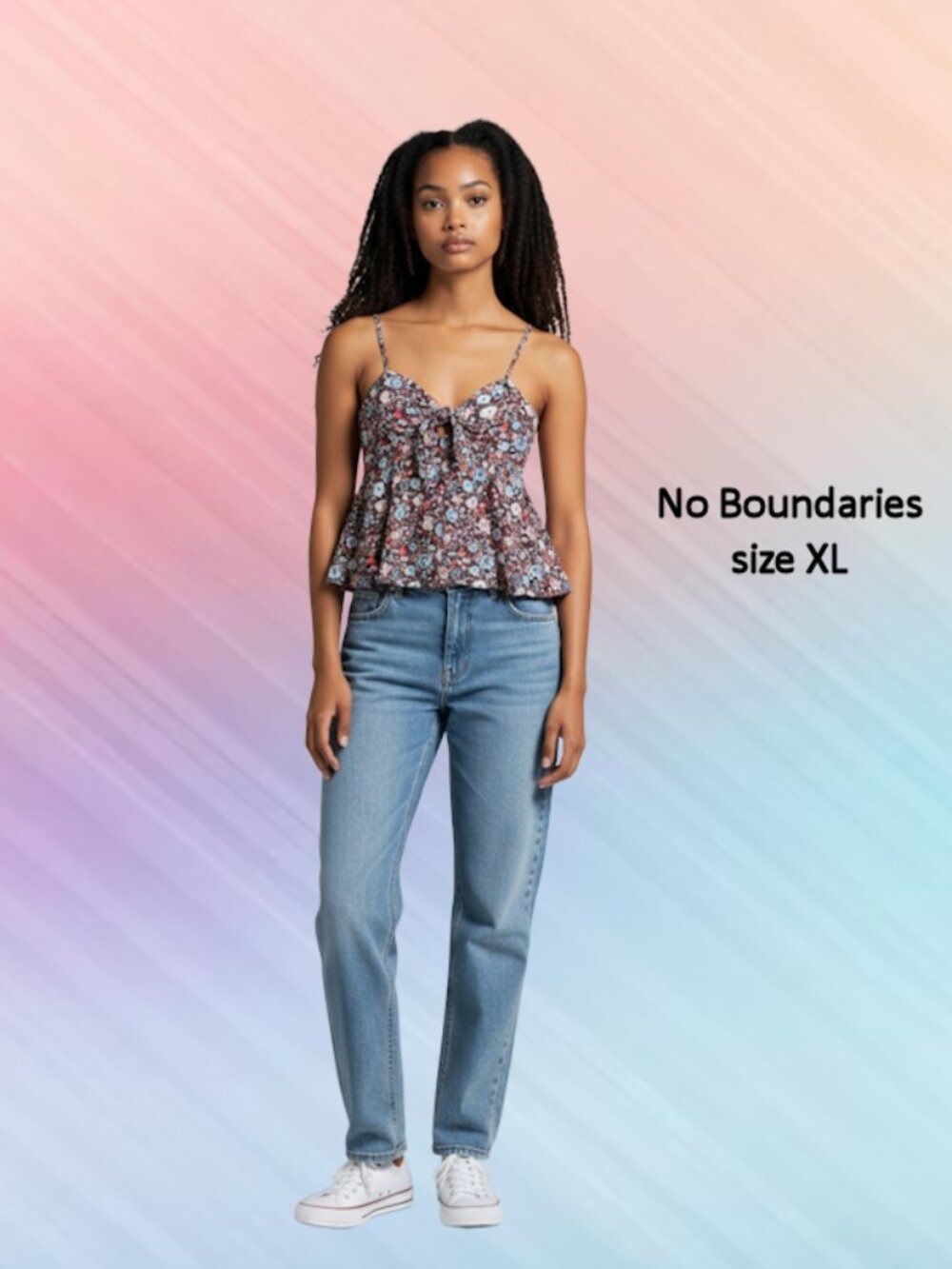 No Boundaries size XL black Floral Smocked Spaghetti Strap Camisole